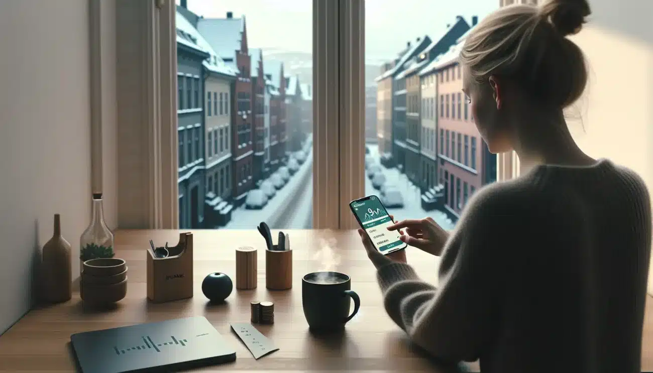 Norwegian adult setting automatic savings in app at a nordic home